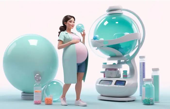 Beautiful 3d Character Illustration of a Pregnant Woman with the Baby
